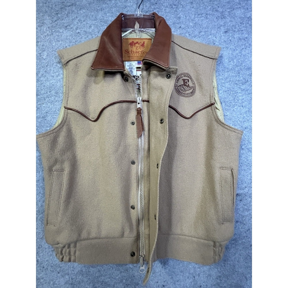 Schaefer Outfitter Vest Wool Leather Collar Men's Small Made in USA Branded - Picture 9 of 16